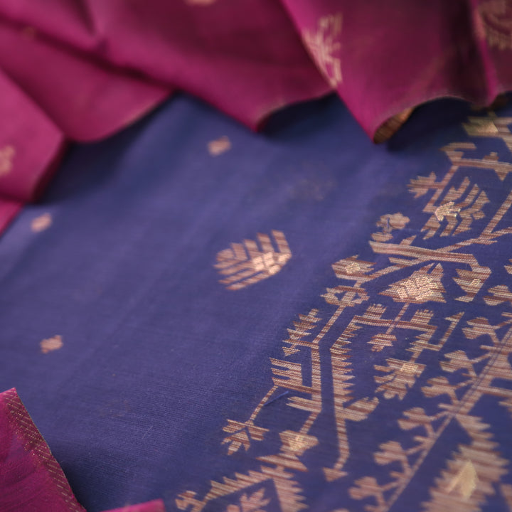 Visha Indigo Purple with All Over Authentic Jamdani Weaved On Hem Suit Set
