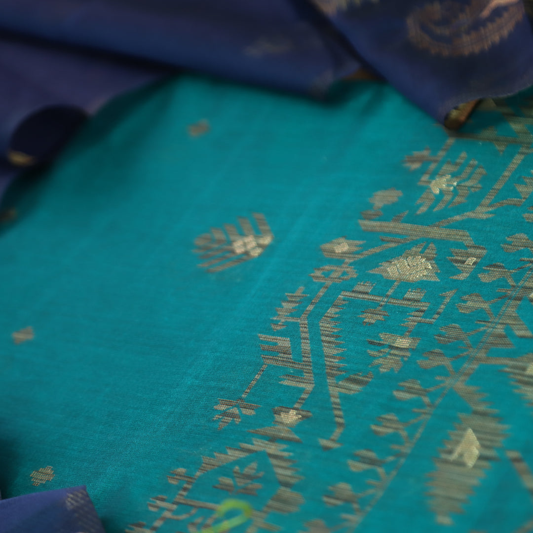 Visha Ocean Teal with All Over Authentic Jamdani Weaved On Hem Suit Set
