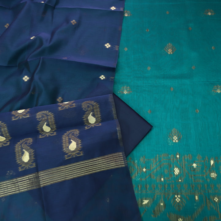Visha Ocean Teal with All Over Authentic Jamdani Weaved On Hem Suit Set