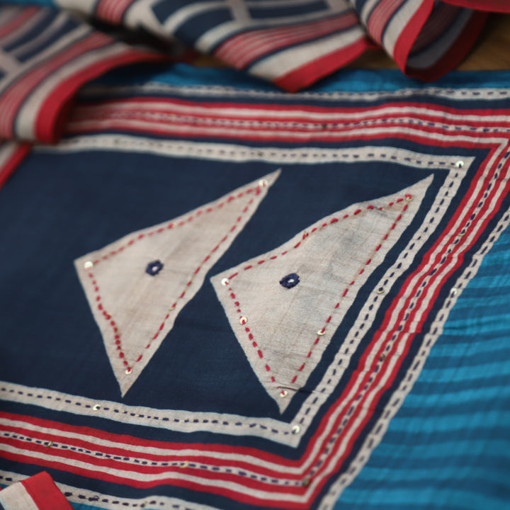 Ashwini Cerulean Blue in Printed Patch with Thread Work Modal Suit Set