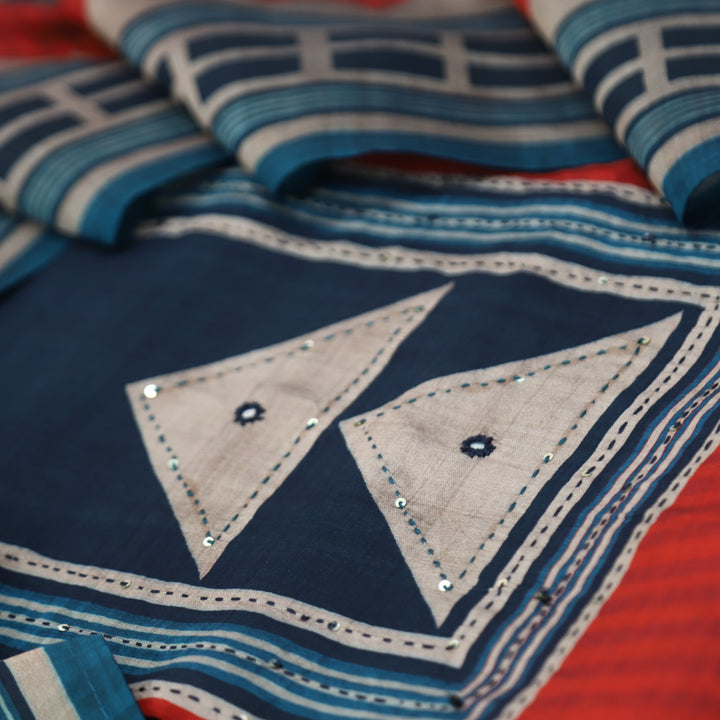 Ashwini Cherry Red in Printed Patch with Thread Work Modal Suit Set