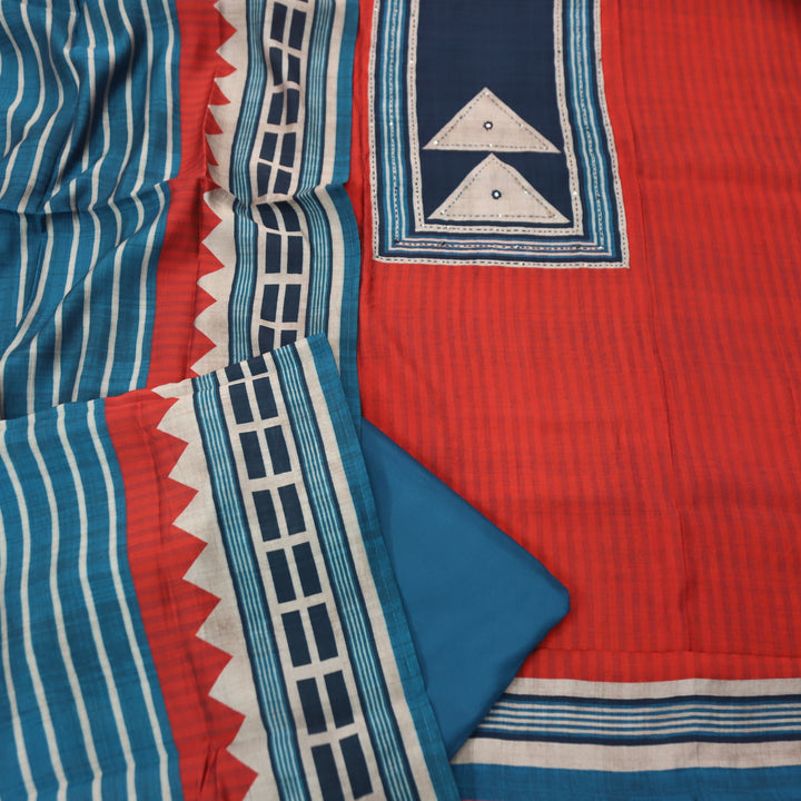 Ashwini Cherry Red in Printed Patch with Thread Work Modal Suit Set