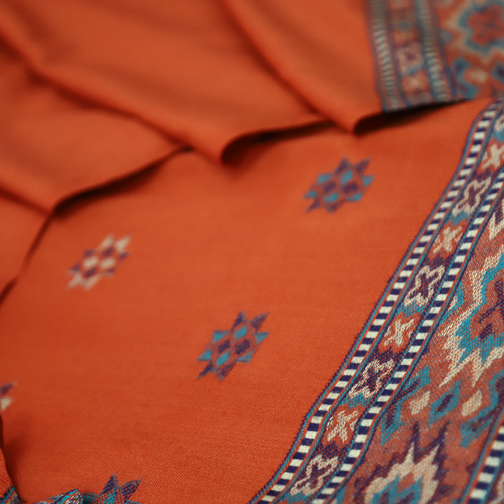 बेगमजान Rust Orange Enhanced with Thread Weaved Hem Semi Pashmina Winter Set