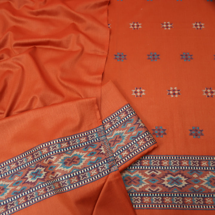 बेगमजान Rust Orange Enhanced with Thread Weaved Hem Semi Pashmina Winter Set