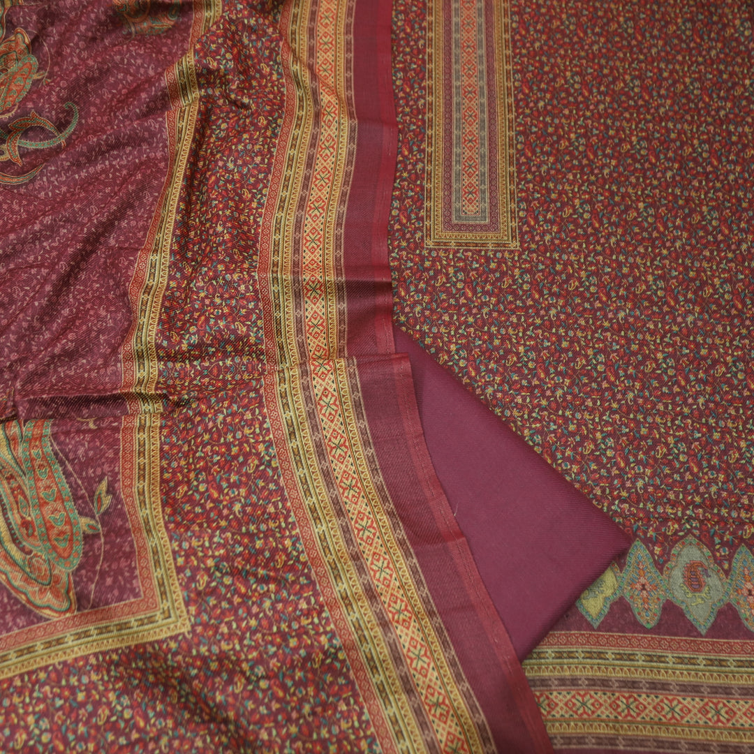 सुरमाया Magenta Purple Balance through Kanni Floral Printed Semi Pashmina Winter Set