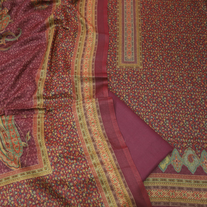 सुरमाया Magenta Purple Balance through Kanni Floral Printed Semi Pashmina Winter Set