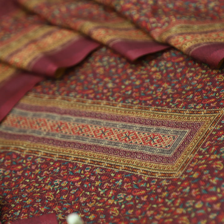 सुरमाया Magenta Purple Balance through Kanni Floral Printed Semi Pashmina Winter Set