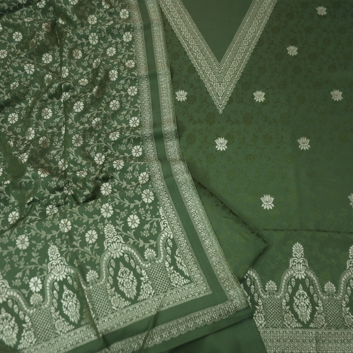 अनीत Sacramento Green All Over Zari Weaved in Semi Pashmina Winter Suit Set