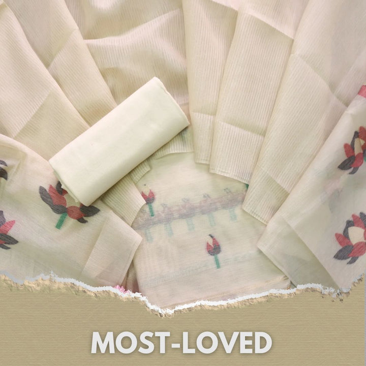 Raina Latte Skin Beige Authentic Jamdani Weaved Top and Dupatta Set