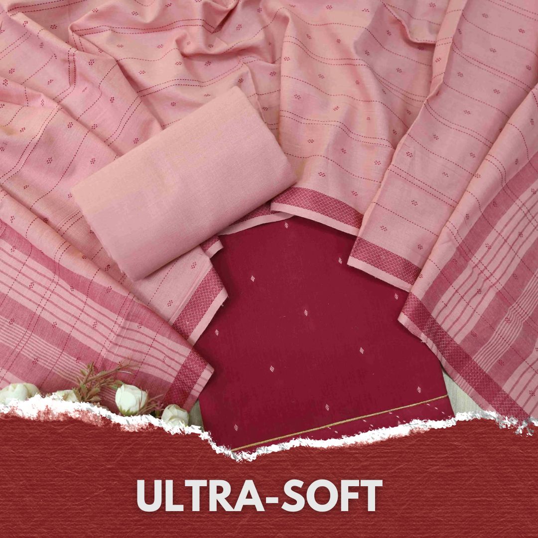 Madhubala Ruby Bold Red Thread Weaved Handloom Cotton Suit Set