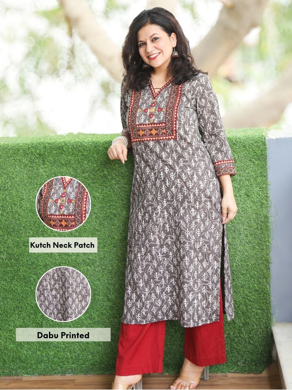 Kurti Dress Neck Designs With Patch Work Cotton Salwar Kameez In