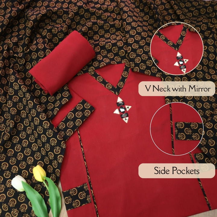 Srinagar Maroon Unique Panel and Pocket style cotton set