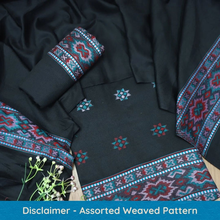बेगमजान Night Black Enhanced with Thread Weaved Hem Semi Pashmina Winter Set