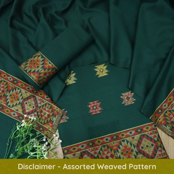 बेगमजान Dark Green Enhanced with Thread Weaved Hem Semi Pashmina Winter Set