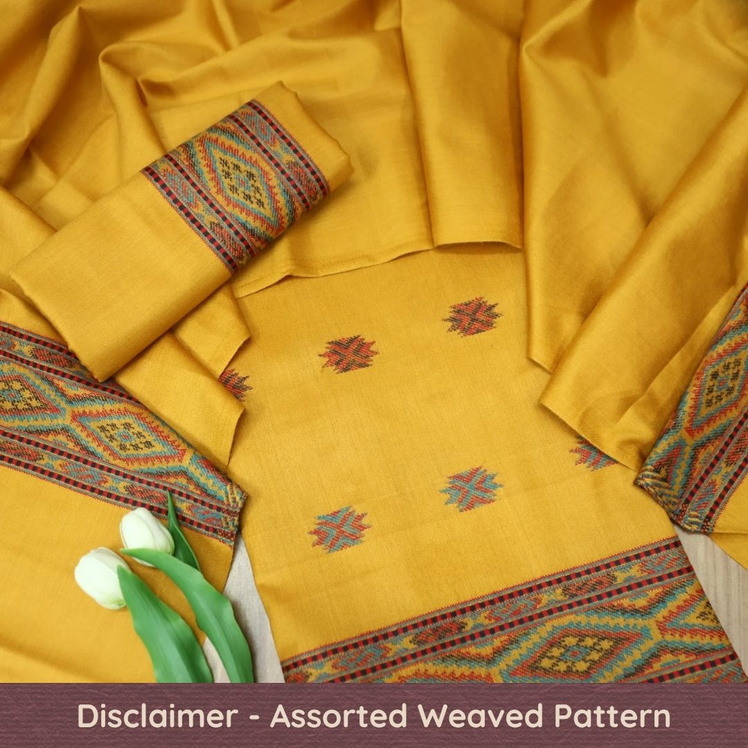 बेगमजान Turmeric Yellow Enhanced with Thread Weaved Hem Semi Pashmina Winter Set