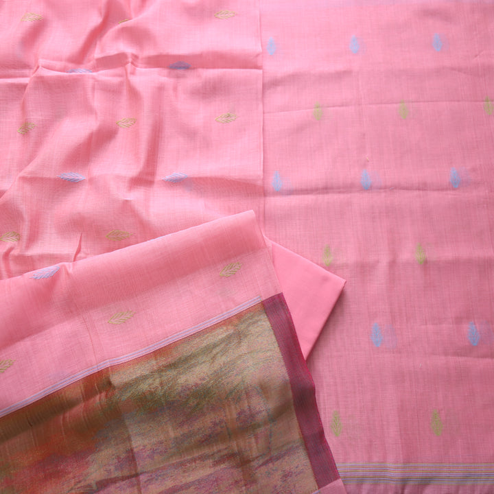 Rubaaroo Blush Pink Authentic Jamdani Top with Weaved Hem Dupatta