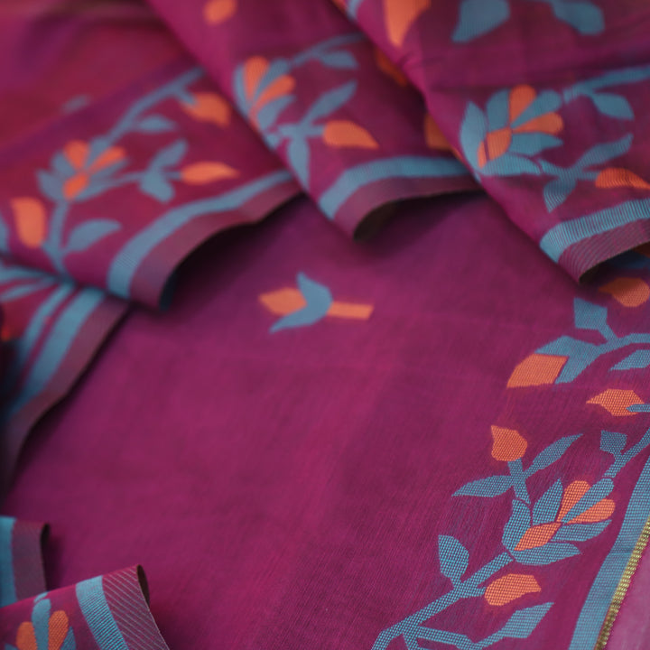 Surya Blueberry Purple Authentic Floral Jamdani Weaved Suit Set