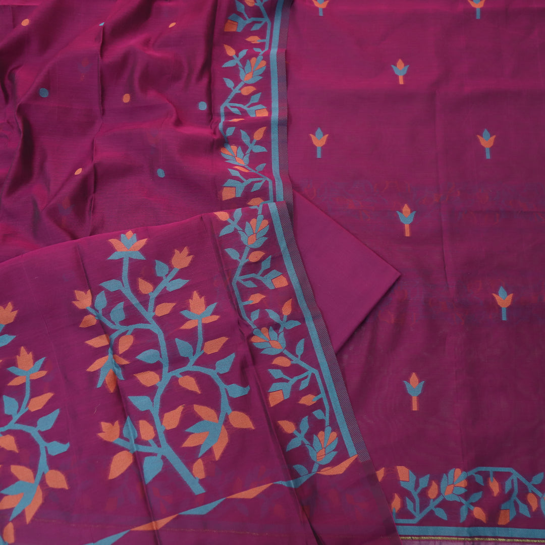 Surya Blueberry Purple Authentic Floral Jamdani Weaved Suit Set