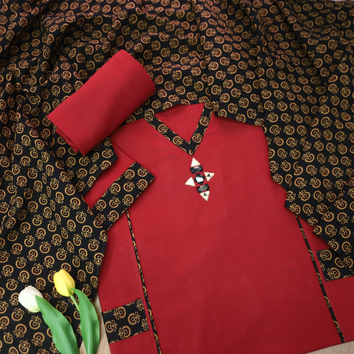 Srinagar Maroon Unique Panel and Pocket style cotton set