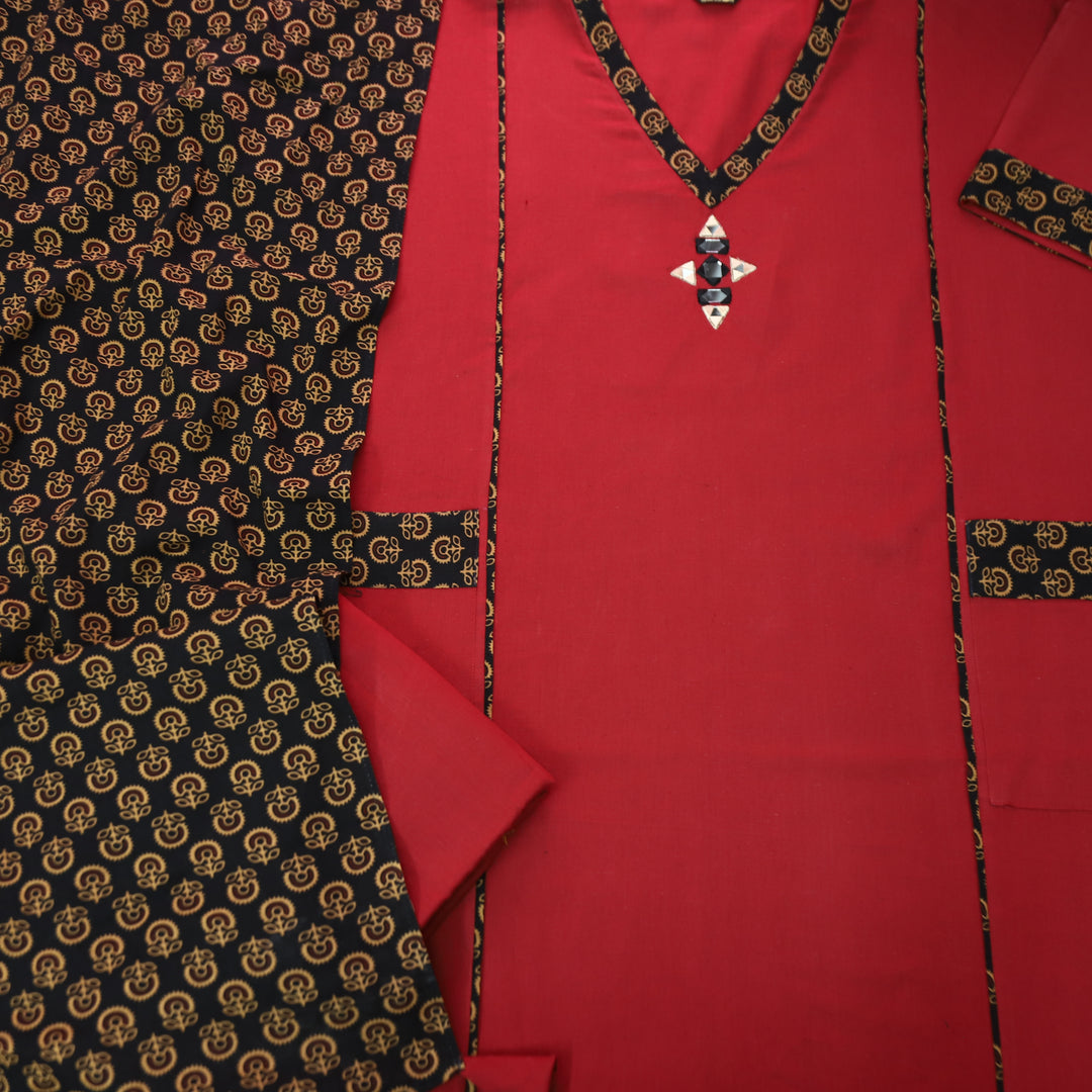 Srinagar Maroon Unique Panel and Pocket style cotton set
