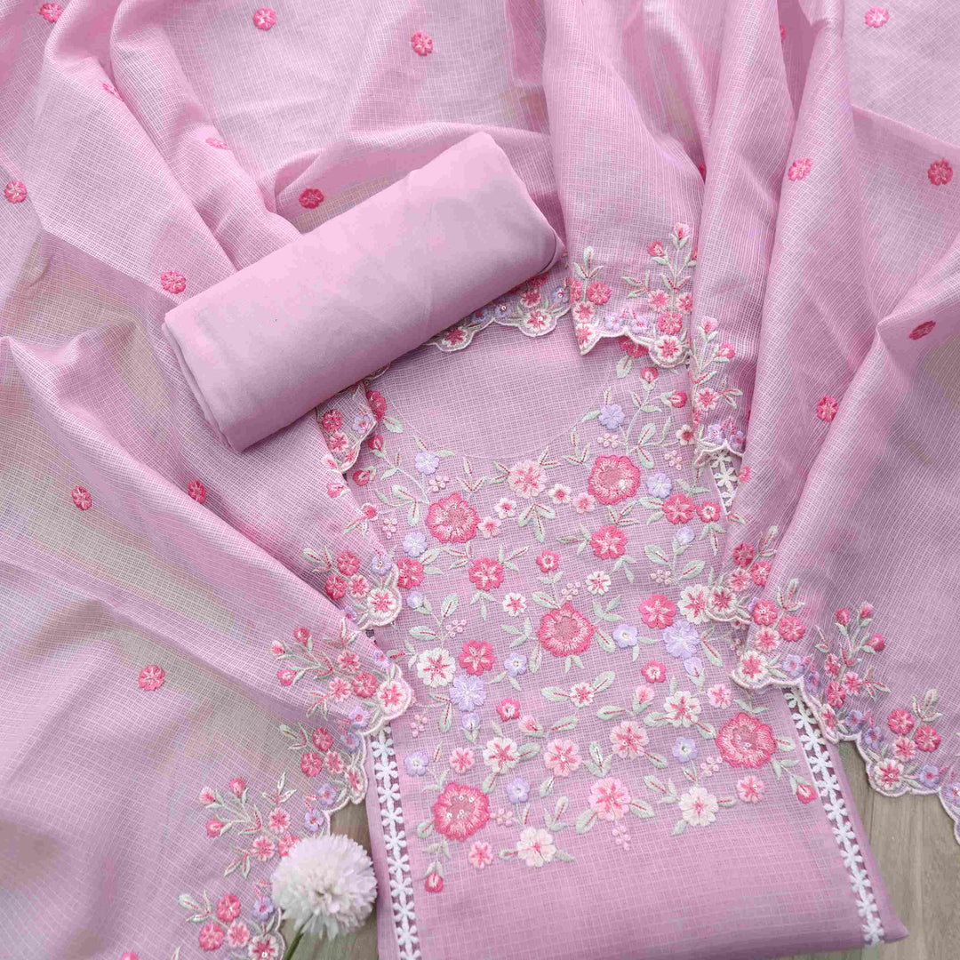 Subhangi Mauve Lilac Thread Embroidered Neck Work Kota Doriya suit Set