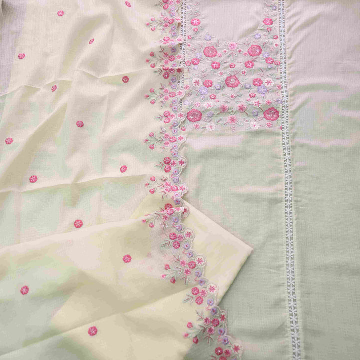 Subhangi Butter Yellow Thread Embroidered Neck Work Kota Doriya suit Set