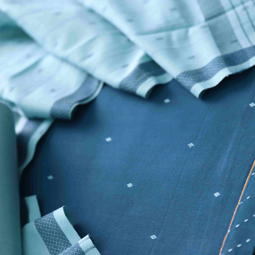 Madhubala Air Force Blue Thread Weaved Handloom Cotton Suit Set
