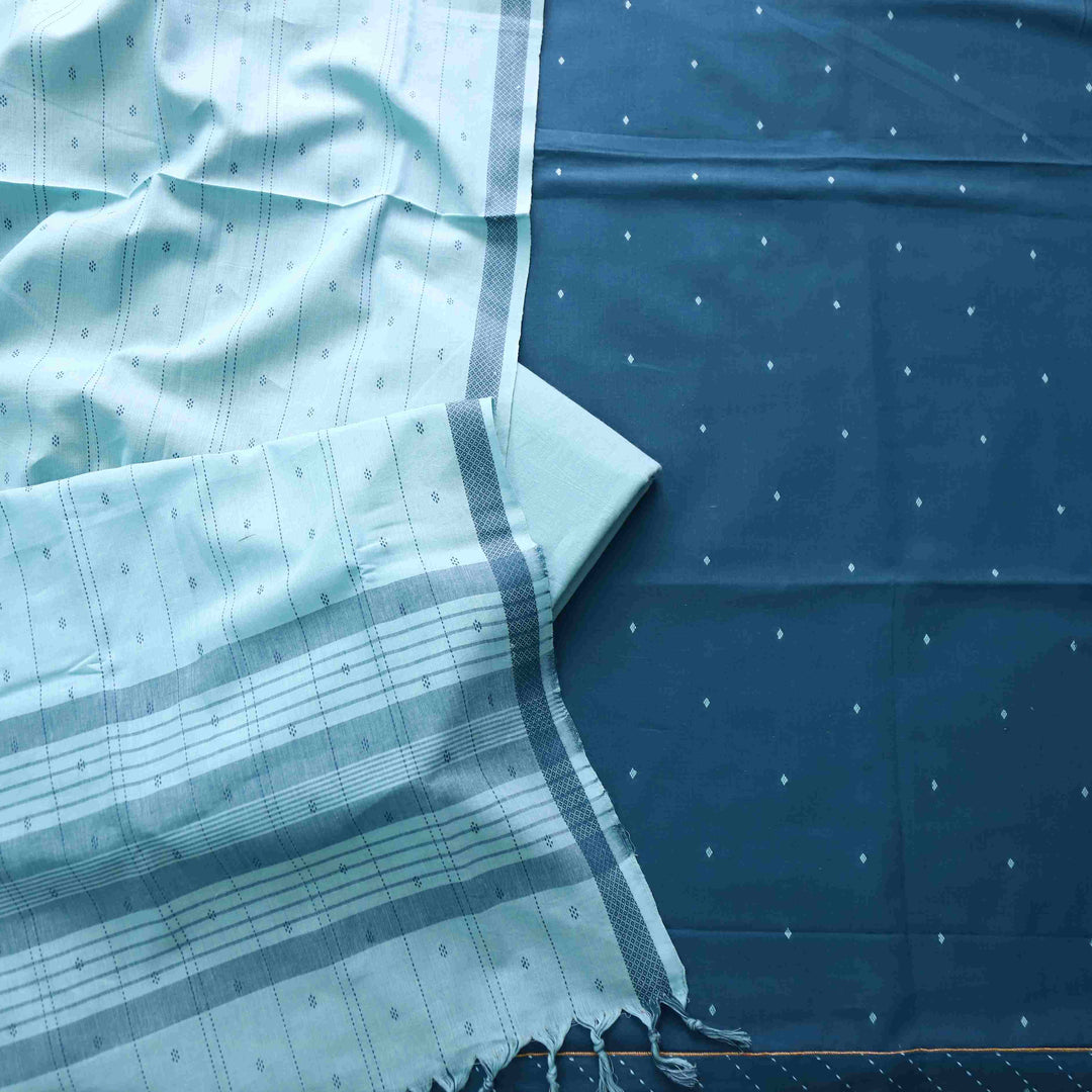 Madhubala Air Force Blue Thread Weaved Handloom Cotton Suit Set