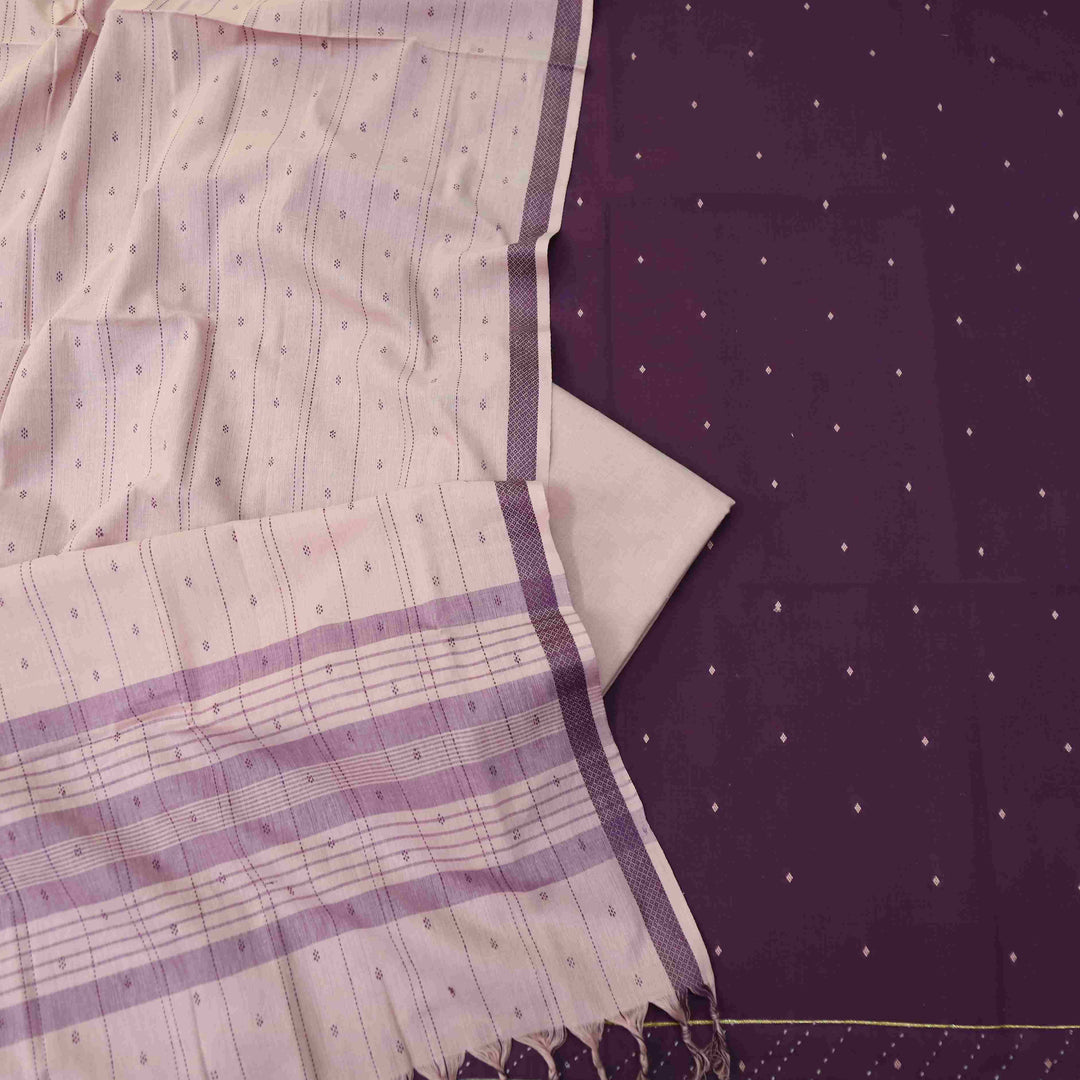 Madhubala Berry Plum Purple Thread Weaved Handloom Cotton Suit Set