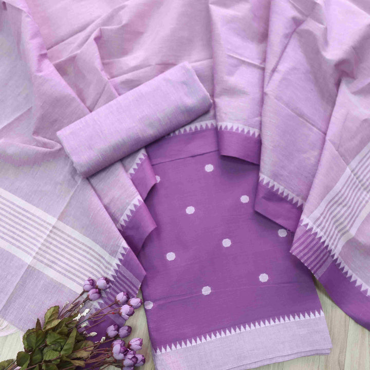 Sanskruti Pastel Purple with Lilac Dupatta South Cotton Temple Hem Suit Set