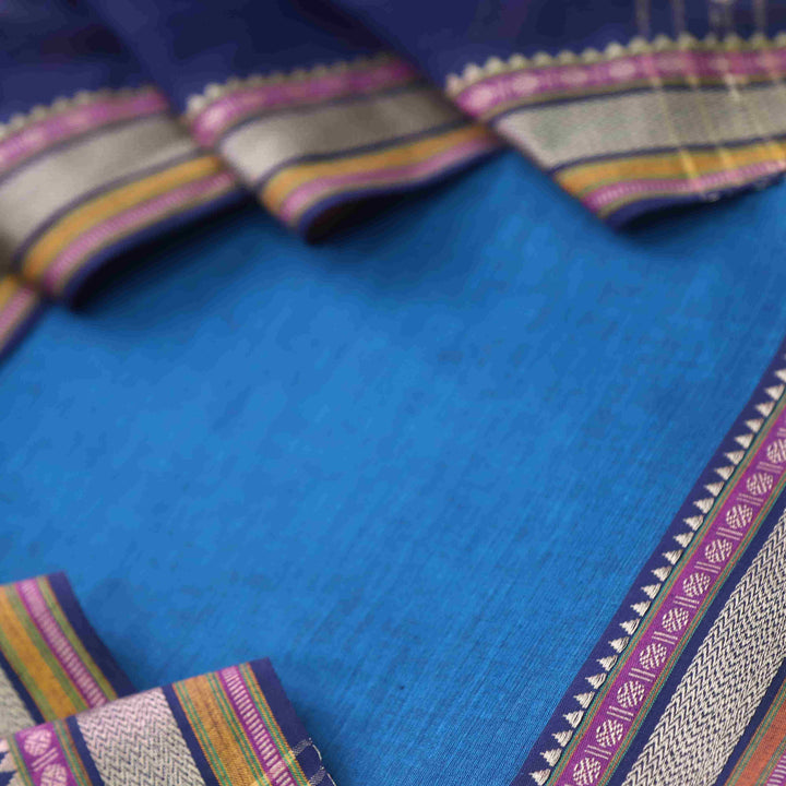 Sanskruti Sapphire with Denim Blue Dupatta South Cotton Temple Hem Suit Set