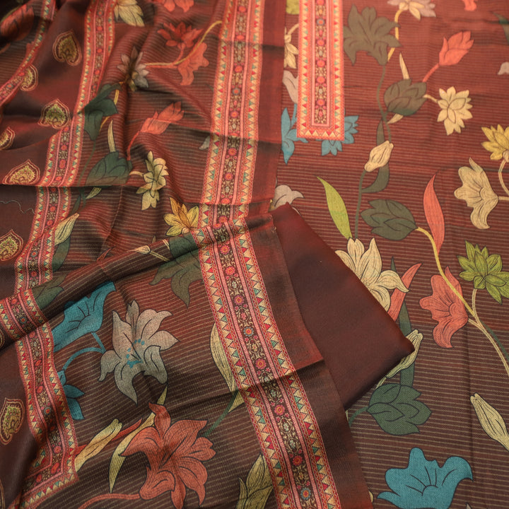 आस्था Chocolate Brown Enriched with Digital Floral Printed Semi Pashmina Winter Set