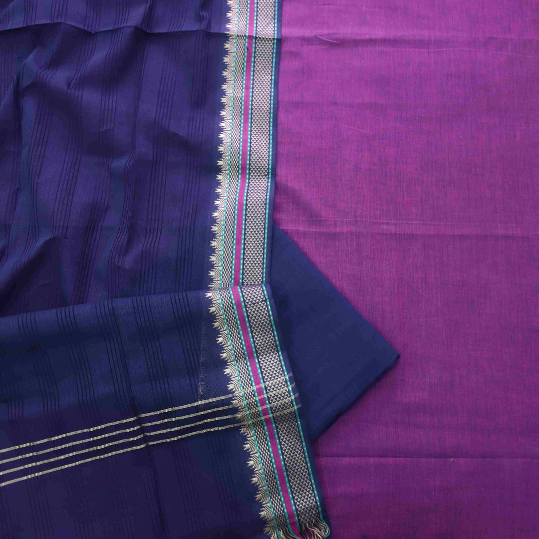 Sanskruti Purple with Denim Blue Dupatta South Cotton Temple Hem Suit Set