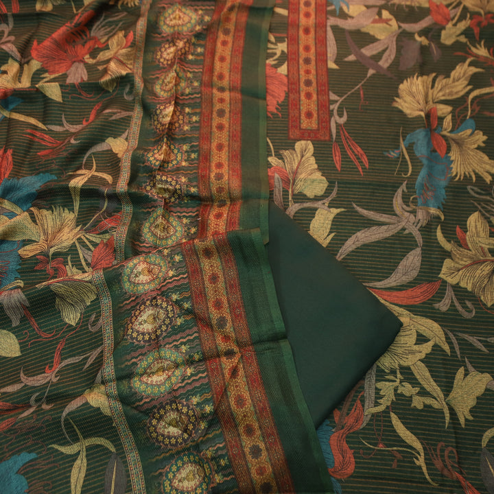 आस्था Sacramento Green Enriched with Digital Floral Printed Semi Pashmina Winter Set