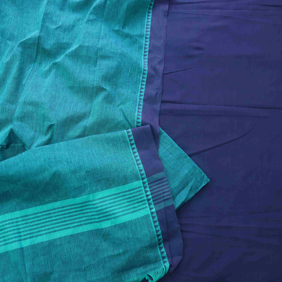 Sanskruti Denim Blue with Teal Temple Hem South Cotton Suit Set