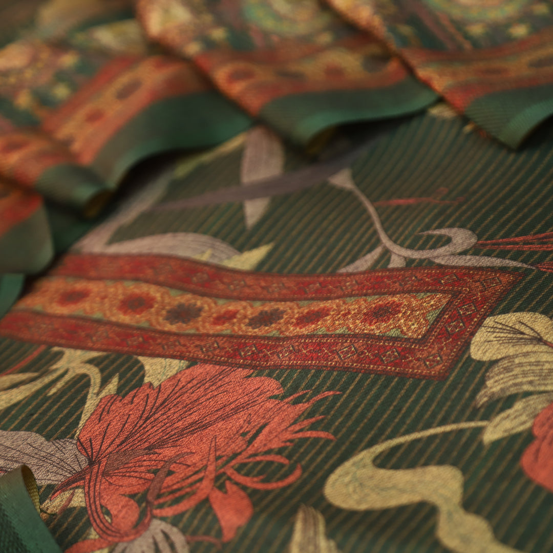आस्था Sacramento Green Enriched with Digital Floral Printed Semi Pashmina Winter Set