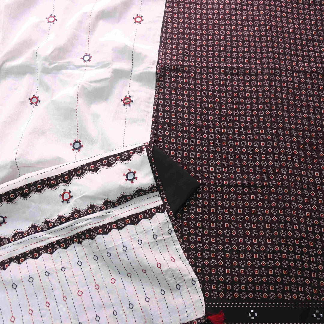 Hayaat Night Black Ajrak Printed Cotton Top with Cotton Dupatta Suit Set