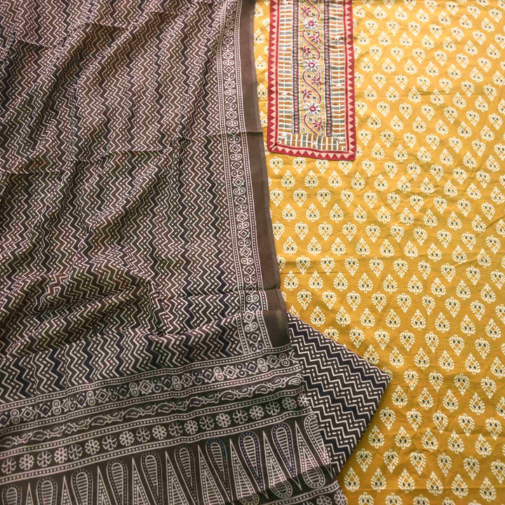 Aatish Mustard Yellow Ajrak Print Cotton Top With Printed Dupatta