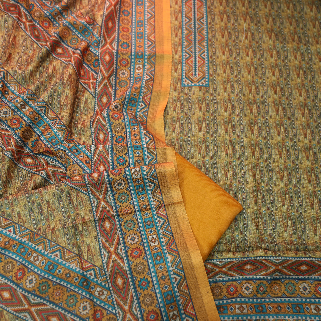 विशाखा Bright Yellow All Over Intricate Digital Printed Semi Pashmina Winter Set