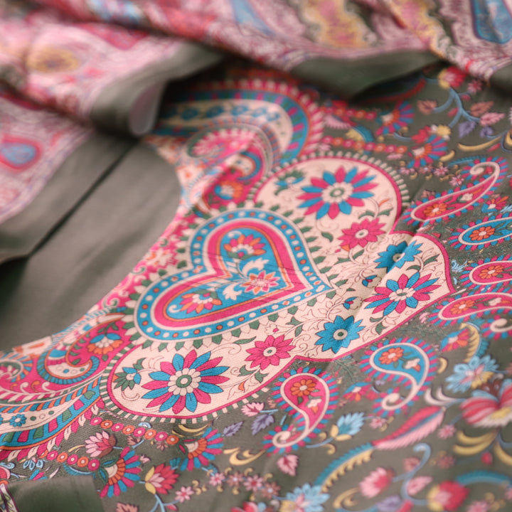 Yashvi Grass Green All Over Digital Floral Printed Semi Pashmina Winter Set