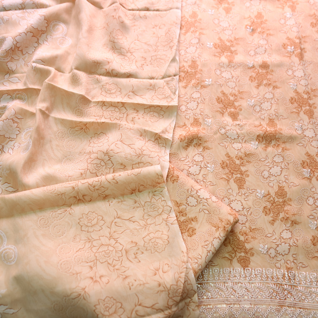 मोहक Butter Yellow Floral Print with Thread Work Hem Semi Pashmina Winter Set