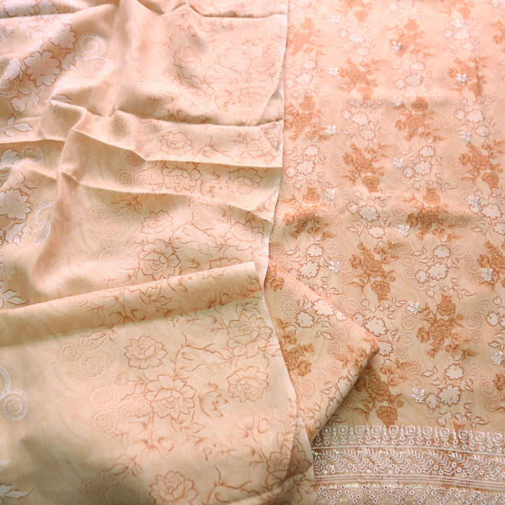 मोहक Butter Yellow Floral Print with Thread Work Hem Semi Pashmina Winter Set