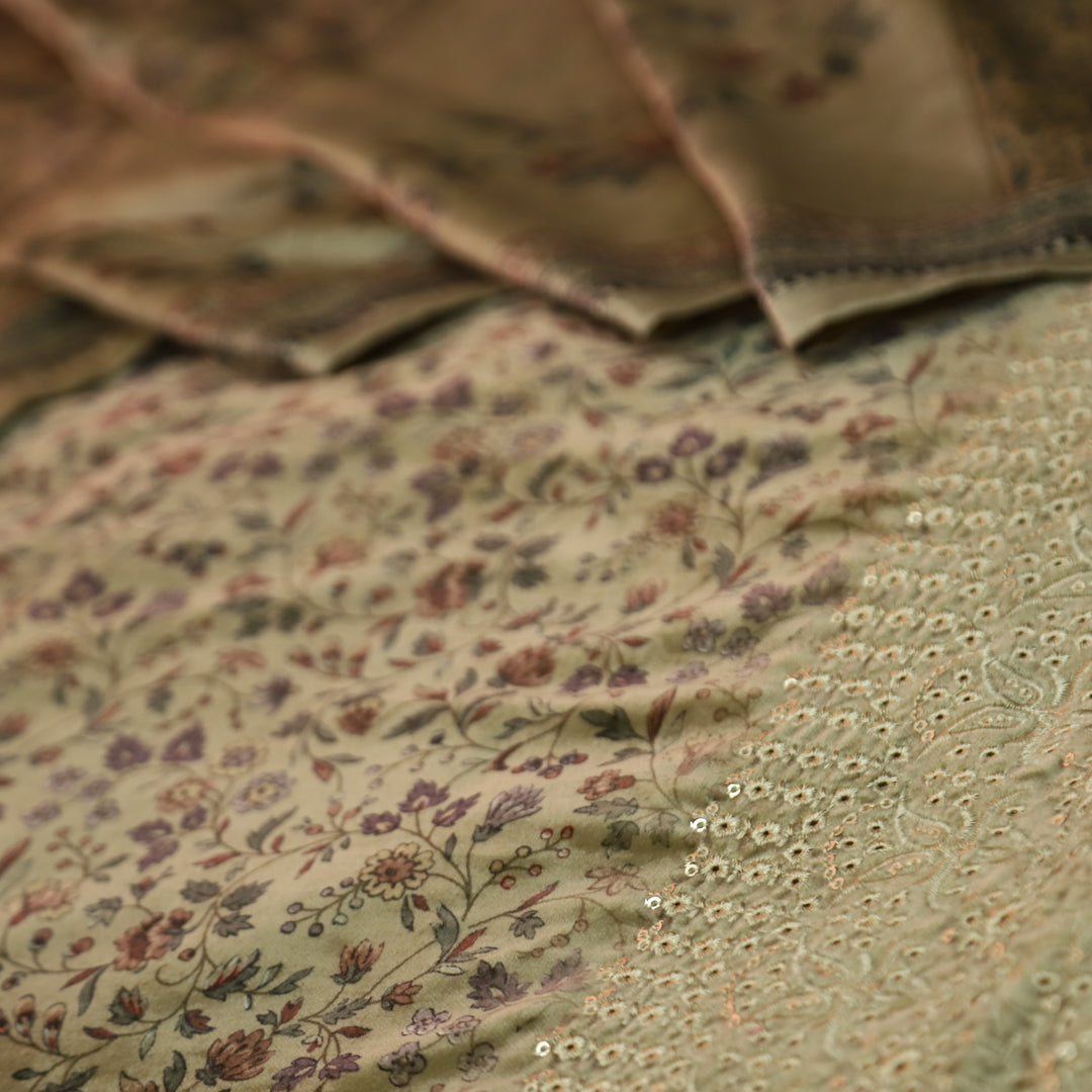 लक्ष्मी Fern Sage Digital Printed with Cut Work Thread Hem Velvet Winter Set