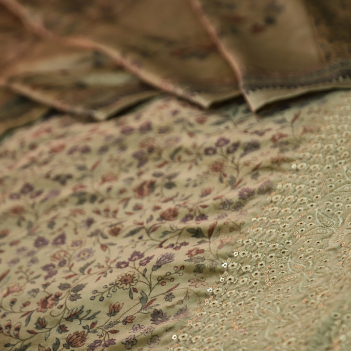 लक्ष्मी Fern Sage Digital Printed with Cut Work Thread Hem Velvet Winter Set