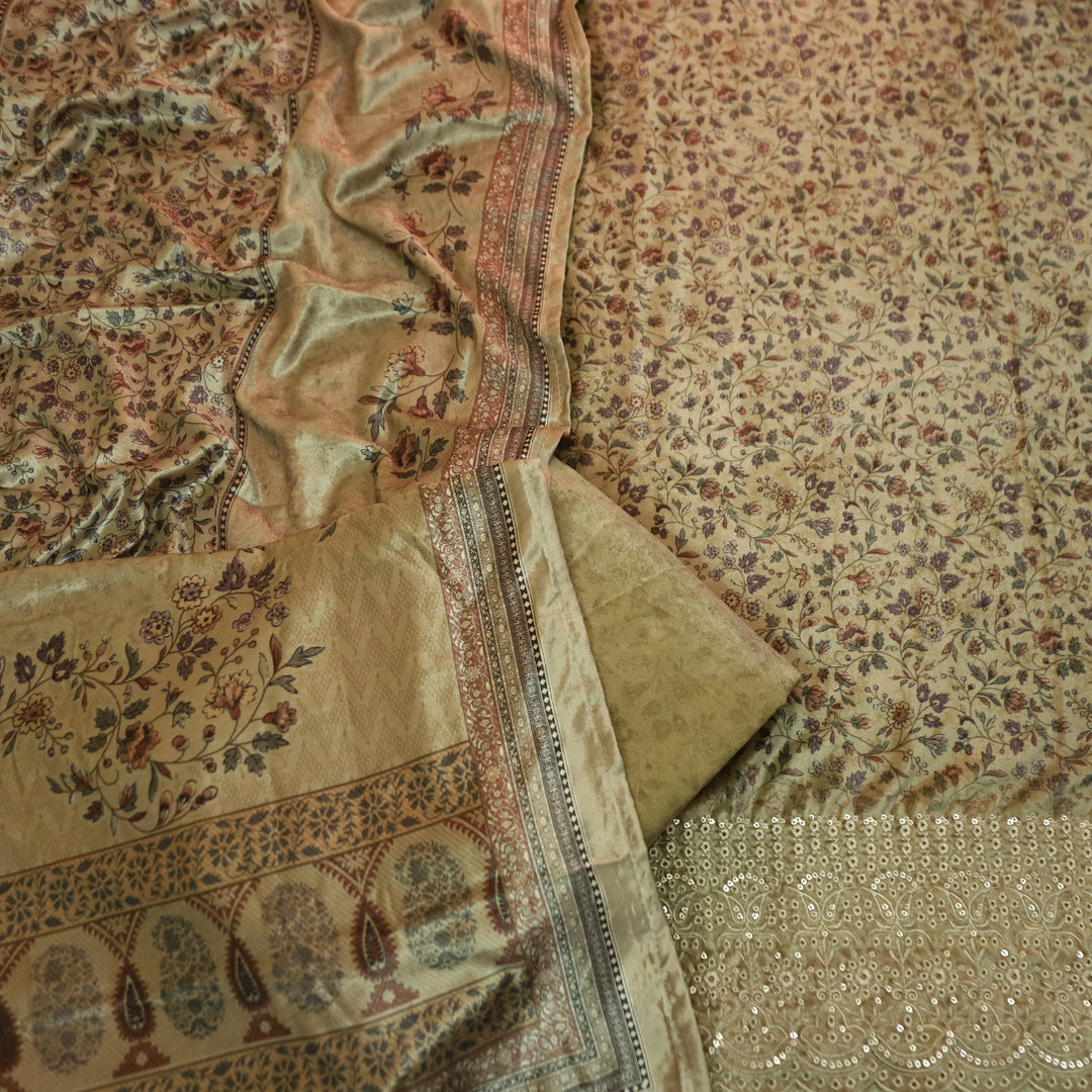 लक्ष्मी Fern Sage Digital Printed with Cut Work Thread Hem Velvet Winter Set