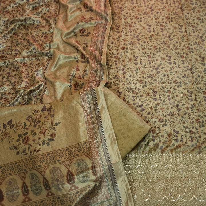 लक्ष्मी Fern Sage Digital Printed with Cut Work Thread Hem Velvet Winter Set