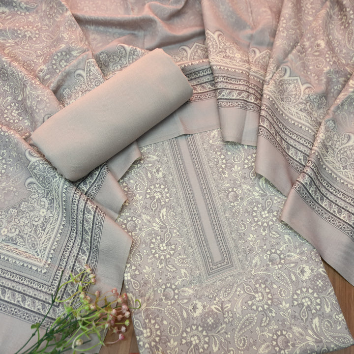 मोहिनी Shadow Grey Balanced By Digital Floral Printed Semi Pashmina Suit Set