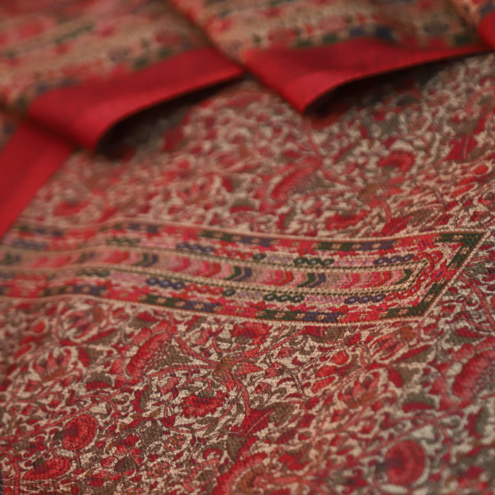 यशिका Burgundy Red All Over Intricate Digital Printed Semi Pashmina Winter Set