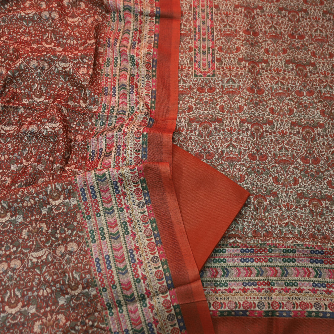 यशिका Burnt Orange All Over Intricate Digital Printed Semi Pashmina Winter Set