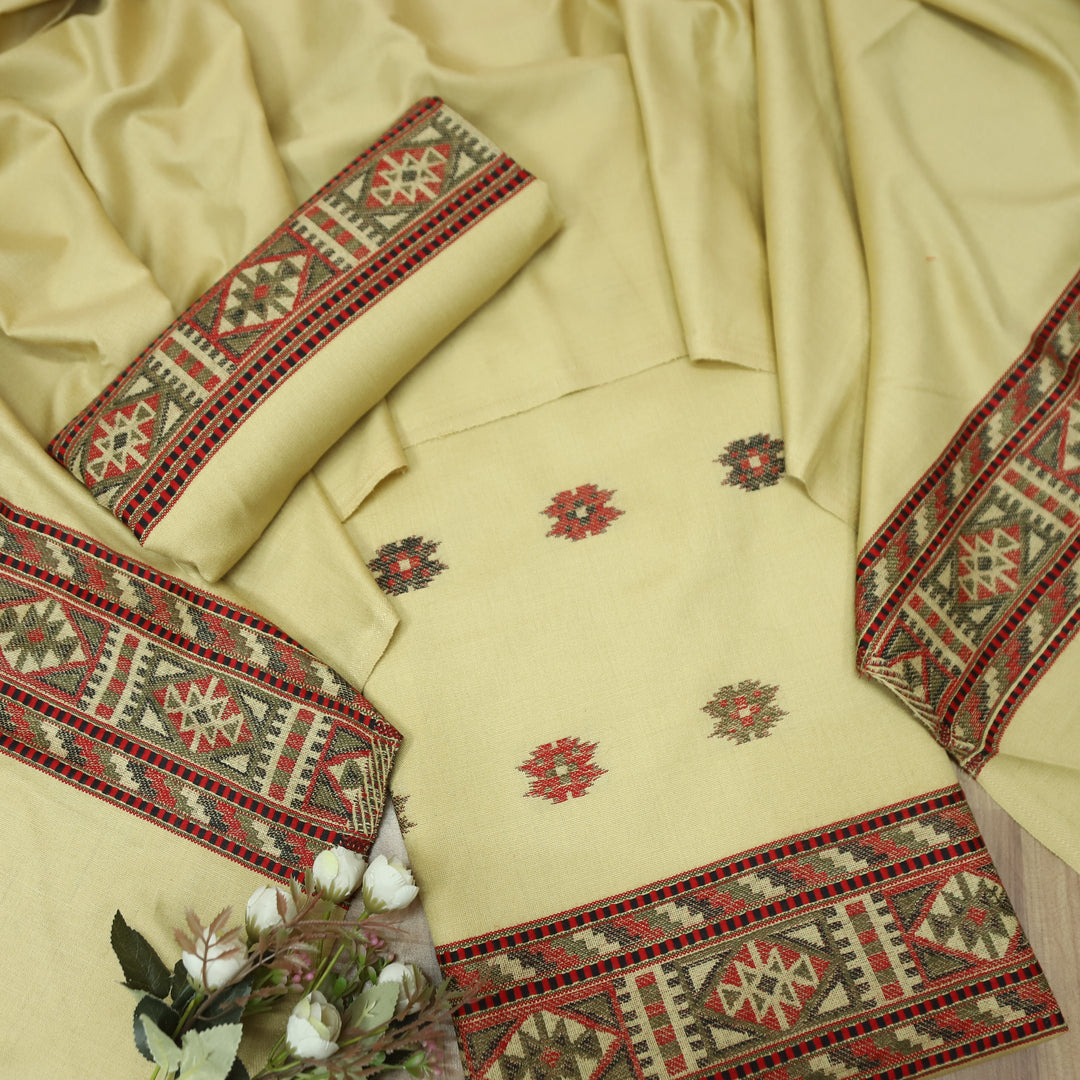 बेगमजान Skin Beige Enhanced with Thread Weaved Hem Semi Pashmina Winter Set